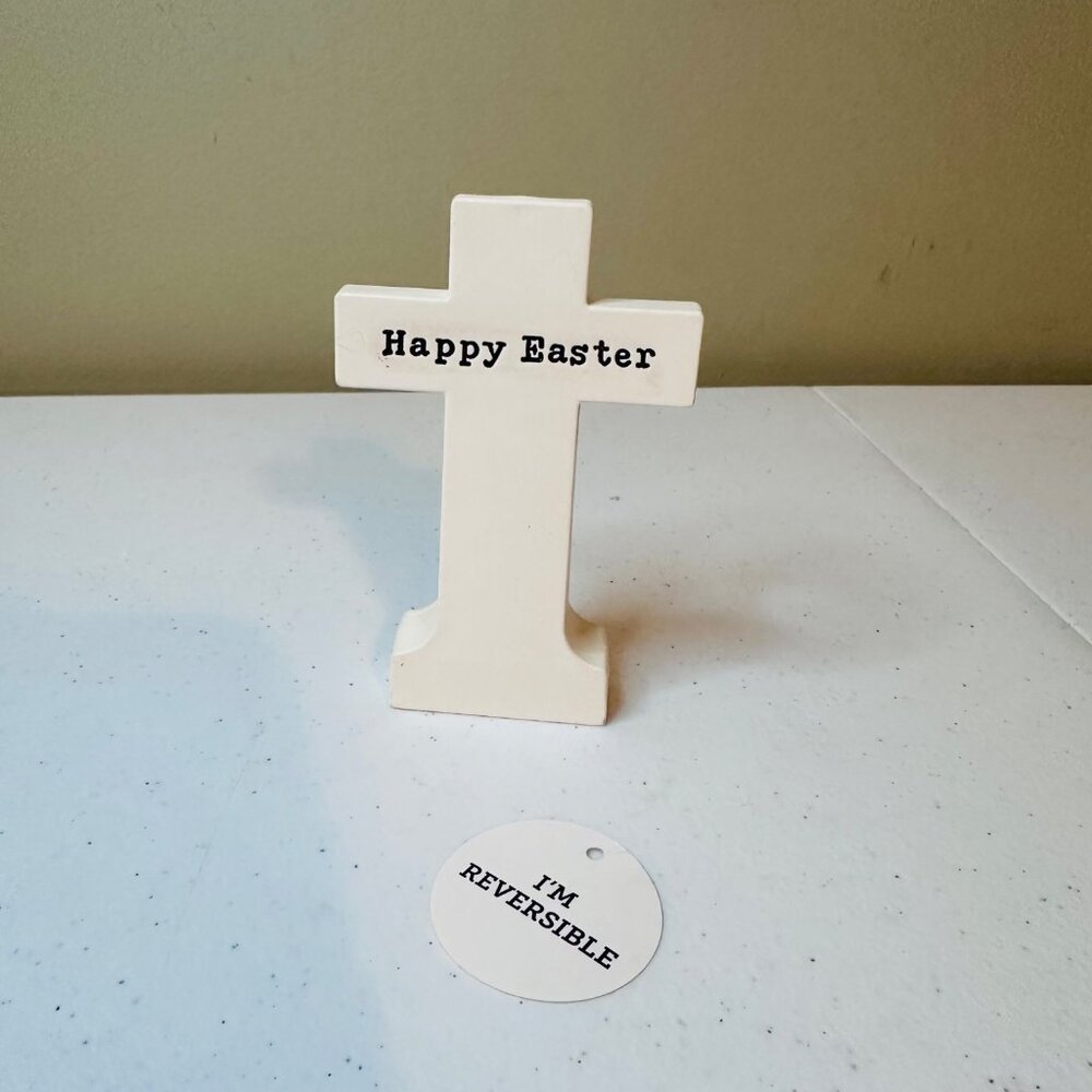 Cross decoration Reversible faith-Happy Easter spring tiered tray cross figurine